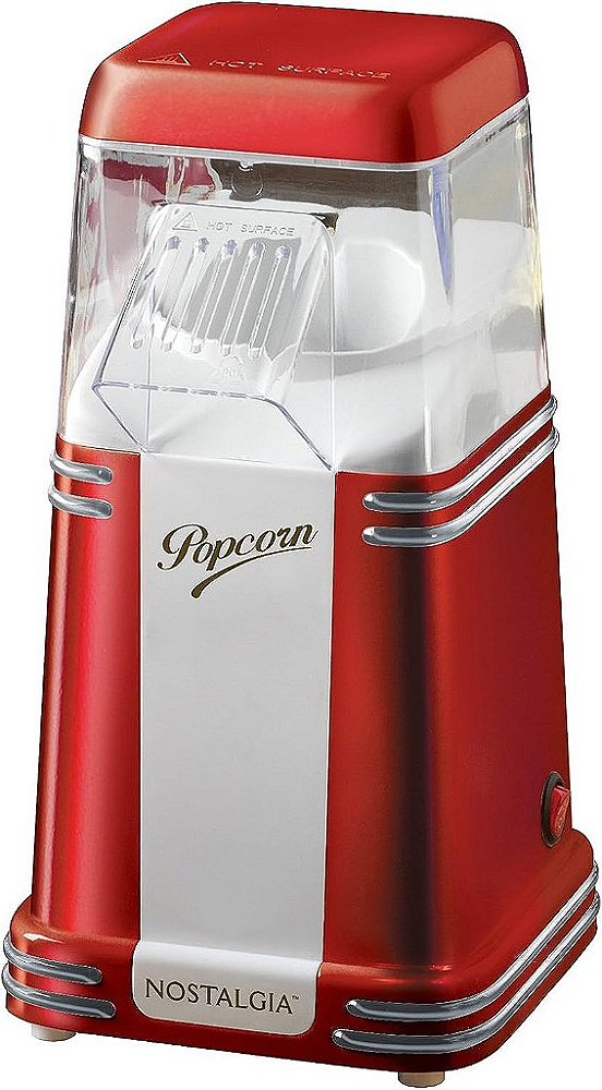 Máquina de Fazer Pipoca Elétrica Nostalgia Hot-Air, 8 Copos, Pipoca Saudável Livre de Óleo com Medidor, Vermelho Retrô