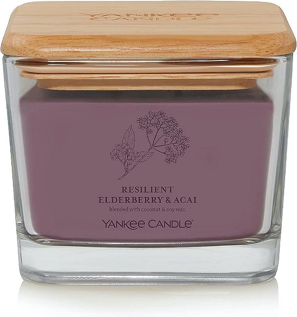 Vela Quadrada Média Yankee Candle de Açaí e Sabugueiro Resiliente da Coleção Bem-Estar, 11.25 oz.