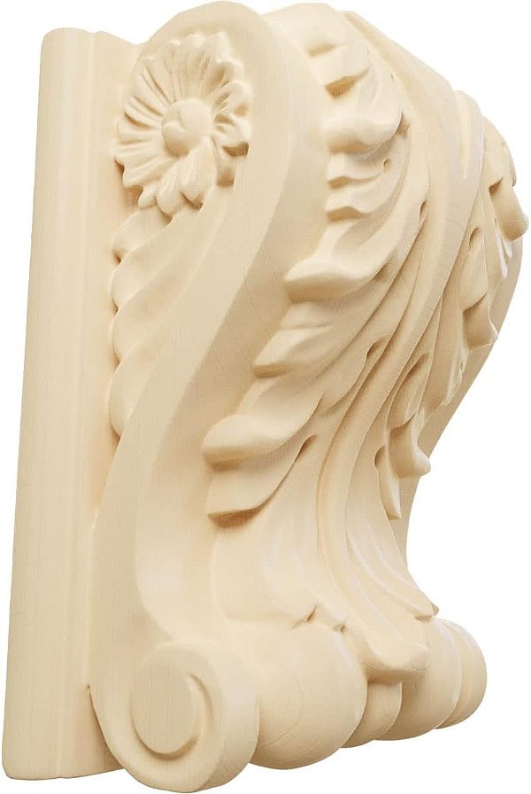 Ekena Millwork CORW05X03X07ABMA Grandes Corbels de Madeira com Bloco de Acanthus e Chapa de Base, 5 L x 3 P x 6 1/2 A, Bordo