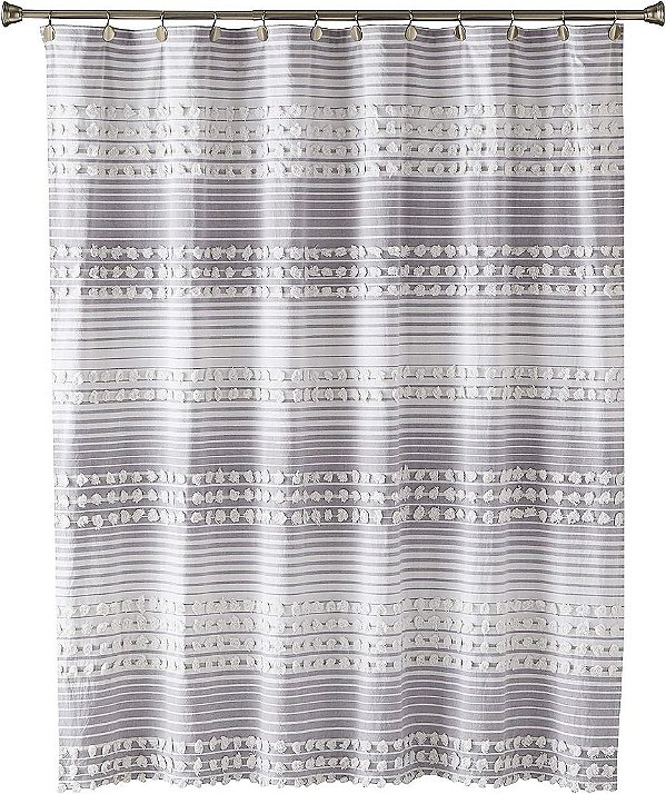 SKL Home by Saturday Knight Ltd. Cortina de Banho de Tecido Listrado Puff, Cinza/Branco