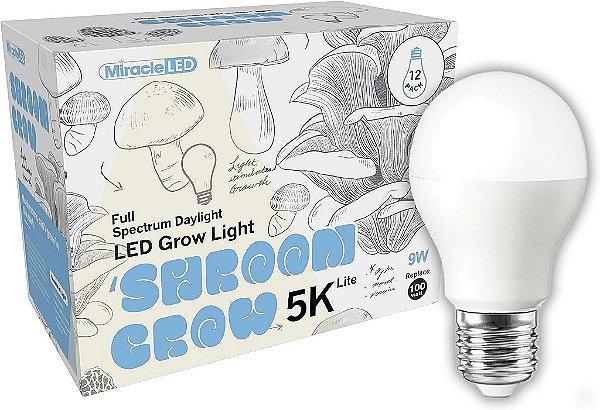 Lâmpadas de Cultivo Interno de LED Miracle LED Shroom Grow para Cogumelos Ostra, Shiitake, Lions Mane, etc. com Espectro Completo de Luz Natural Absoluta Substitui Lâmpadas de Cultivo de LED de