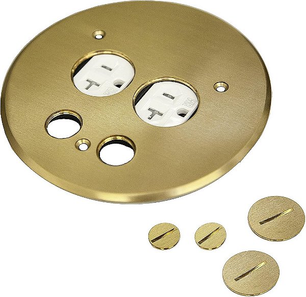 Tampa de caixa de piso com tampa de rosca ENERLITES 705519-C, 5,5 de diâmetro, tomada resistente a violações e intempéries de 20A, furos para cabos de dados, juntas