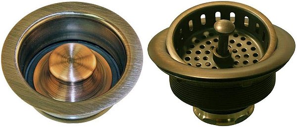 Westbrass D2165-11 Coador de Pia Grande Estilo Pós com Flange de Descarte de Resíduos e Tampa, Cobre Antigo