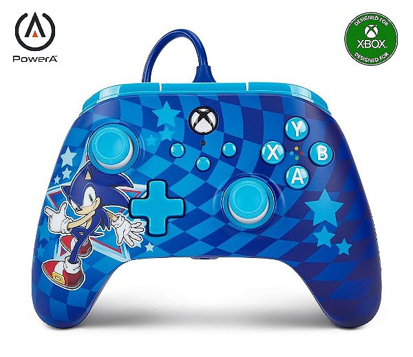 Controle com fio PowerA Advantage para Xbox Series X|S - Estilo Sonic, Controle Xbox Sonic com Cabo USB-C de 10ft removível, botões mapeáveis, travas de gatilho e motores de vibração, Licenciado