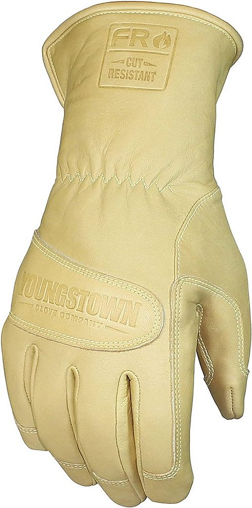 Luva de trabalho de inverno de couro de utilidade final FR da Youngstown Glove - Forrada com Kevlar - Resistente a cortes, perfurações, chamas e arco elétrico - Bege, Médio, Marrom