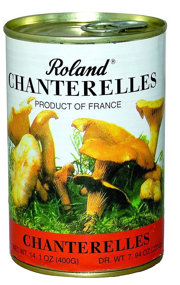 Cogumelos Chanterelle em lata da Roland Foods, Alimento enlatado especial, lata de 7,9 onças.
