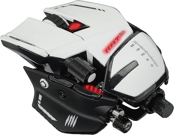 Mad Catz The Authentic R.A.T. 8+ Mouse de Jogos com Fio Totalmente Ajustável - Sensor Óptico de 16000 DPI - 11 Botões Programáveis e Iluminação RGB - Branco