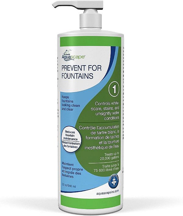 Tratamento de água Aquascape PREVENT para fontes, cascatas, rochas e cascalho, Prevenir Acúmulo de Escama Branca, Manchas, Espuma e Outras Condições Desagradáveis da Água, 32 on