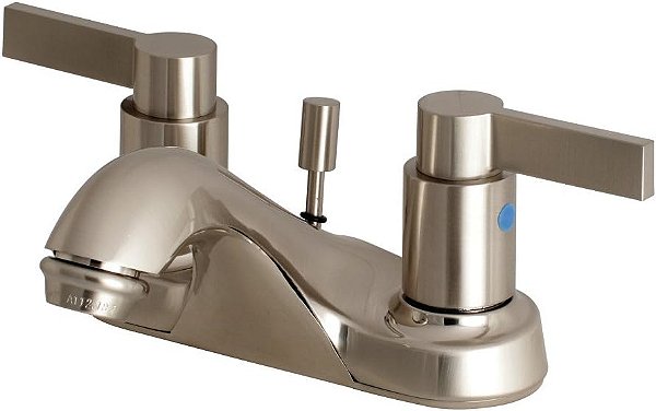 Kingston Brass FB5628NDL Nuvofusion 4 Centerset Torneira para Lavatório com Pop-up de Varejo, Alcance do Bico de 4-1/2, Níquel Escovado