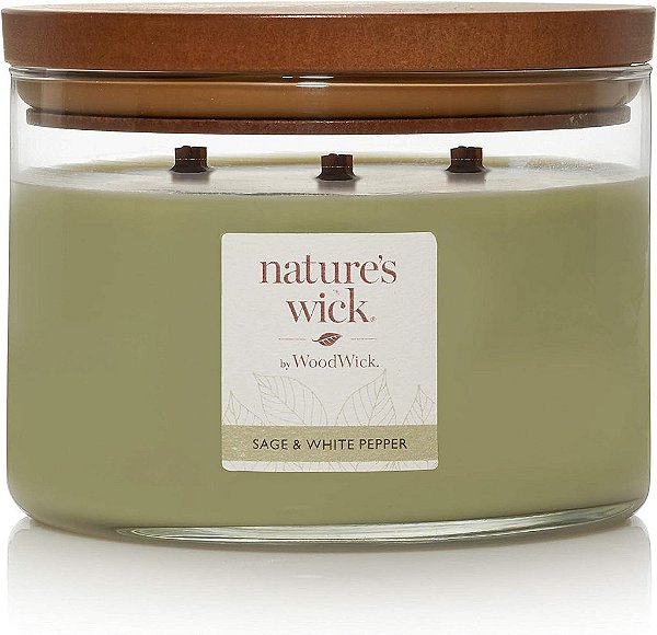 Vela de 3 pavios Nature's Wick Sage & White Pepper, 18 oz.