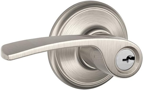 SCHLAGE F51A MER 619 Merano Alavanca fechadura de entrada com chave, níquel acetinado