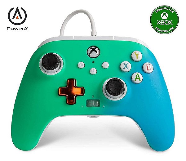 Controle com fio aprimorado PowerA para Xbox Series X|S - Seafoam Fade, gamepad, controle de vídeo game com fio, controle de jogos, Xbox Series X|S