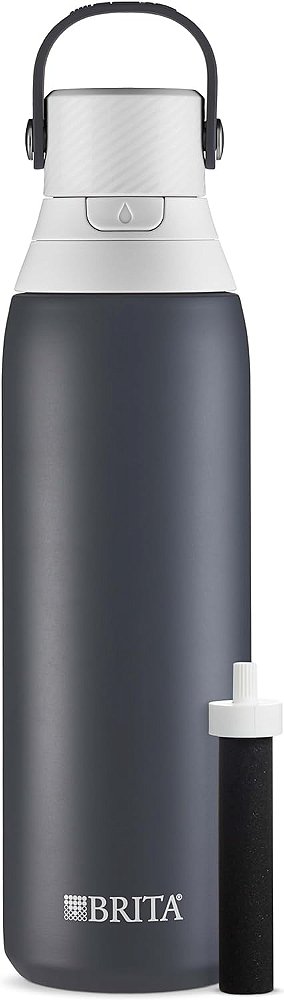 Garrafa de Água Filtrada Isolada Brita com Canudo, Reutilizável, Em Aço Inoxidável, Carbono, 32 Onças