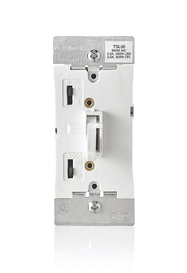 Interruptor Dimmer Deslizante de Alternância Leviton para Lâmpadas LED, Halógenas e Incandescentes Dimáveis, TSL06-1LW, Branco