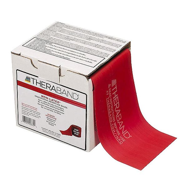 Faixa de resistência THERABAND 25 metros, Vermelha Média, Bandas Elásticas Profissionais Não-Látex para Exercícios do Corpo Superior e Inferior, Fisioterapia, Pilates e Reabilitação, Caixa Disp