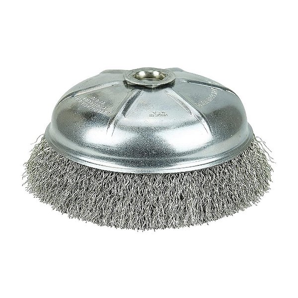 Escova de copo de arame frisado Weiler 14166 6, .020 de enchimento de aço inoxidável, porca de 5/8-11 UNC, feita nos EUA