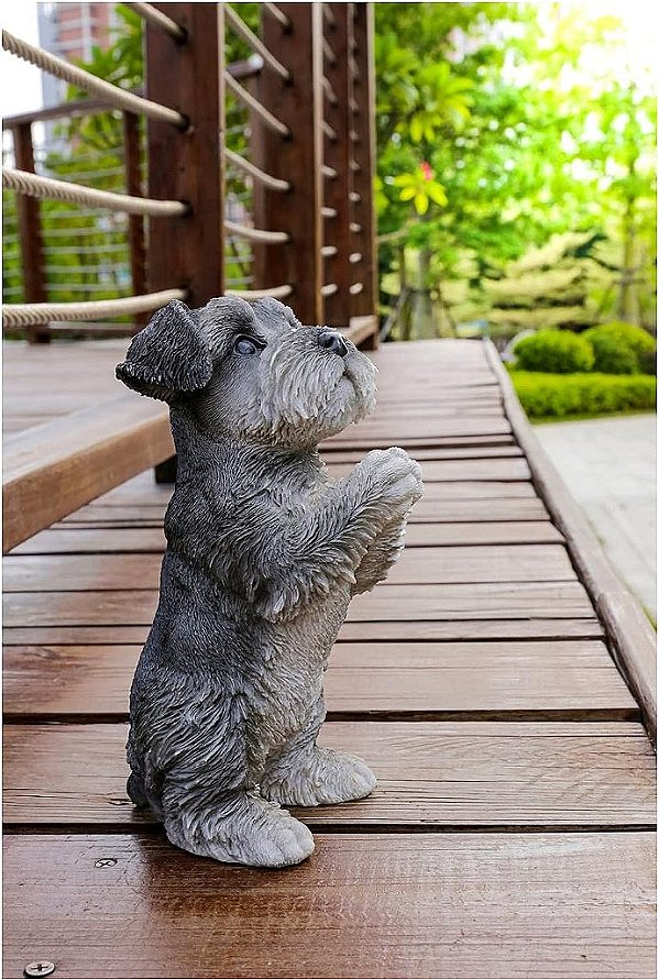 Estátua de Figurinha de Cachorrinho Schnauzer Oração em Cinza da Hi Line Gift Ltd