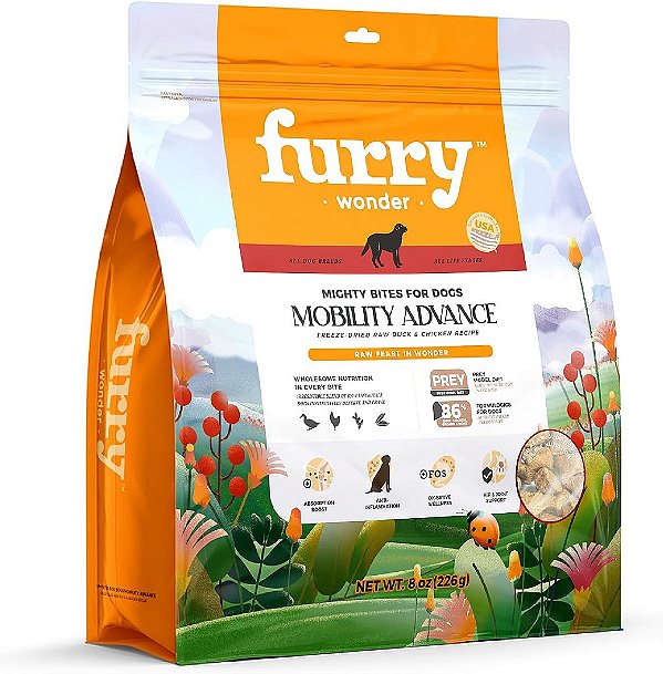 Comida crua para cães FURRY WONDER de pato e frango, 8 onças, feita nos EUA, sem grãos e com alto teor de proteína, para refeição completa ou complemento de comida, dieta crua con