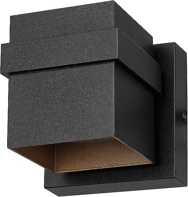 Arandela de Parede Externa Integrada LED Globe Electric 60000022 11.5W, Preto Fosco, Detalhe Dourado, 400 Lumens, 3000 Kelvins, Índice de Reprodução de Cor