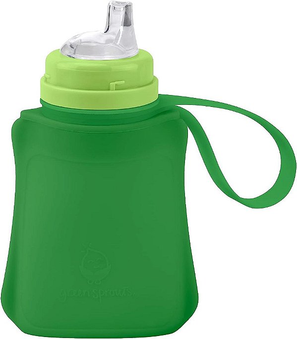 Green Sprouts Sprout Ware Sip & Straw Pocket feito de Silicone e Plantas (8 oz.), Bolso para Beber e Canudo de Silicone não-tóxico à base de Plantas - Verde