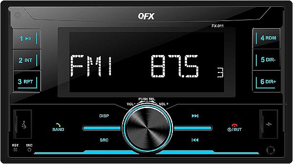 Estéreo para carro QFX FX-911 Bluetooth com rádio AM/FM, tocador de MP3, display LCD, 2 portas USB, entrada AUX e tocador de MP3