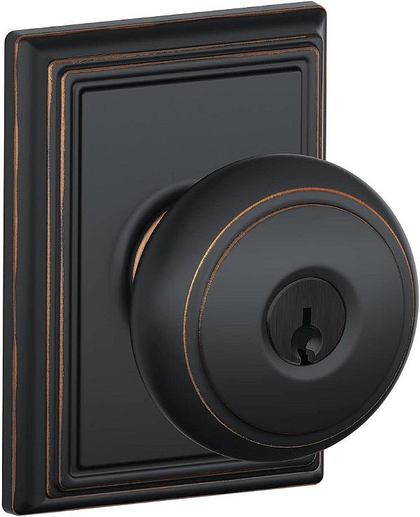 Maçaneta da porta Schlage F51A AND 716 ADD Andover com guarnição Addison, fechadura com entrada com chave, bronze envelhecido.