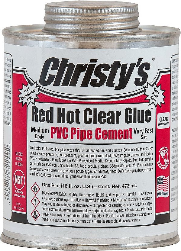 Cola PVC cristalina quente Christy's - Corpo médio, endurecimento muito rápido, baixa emissão de Compostos Orgânicos Voláteis (COVs), 1 Pint (16 fl oz)