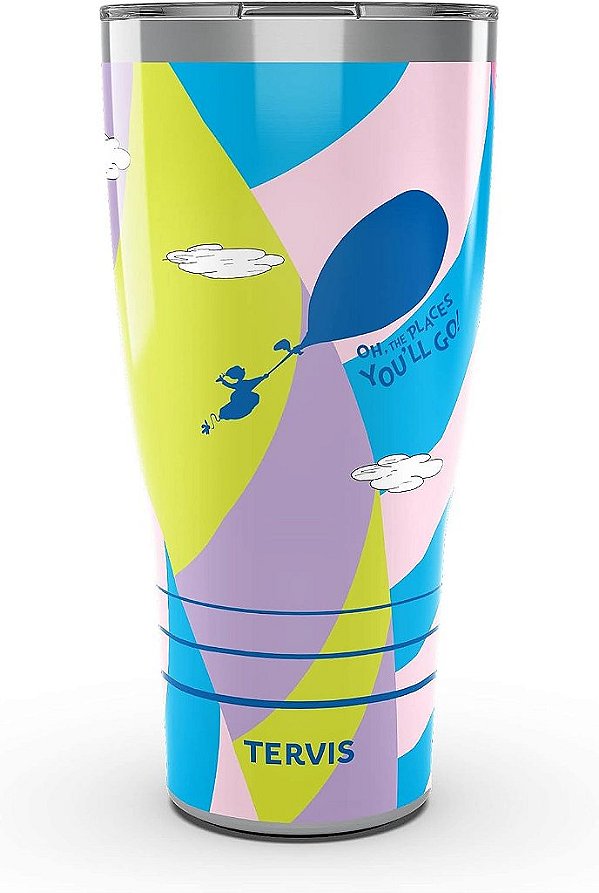 Caneca de viagem isolada de parede tripla Tervis Dr. Seuss Oh the Places You'll Go mantém bebidas geladas e quentes, 30oz, Aço inoxidável