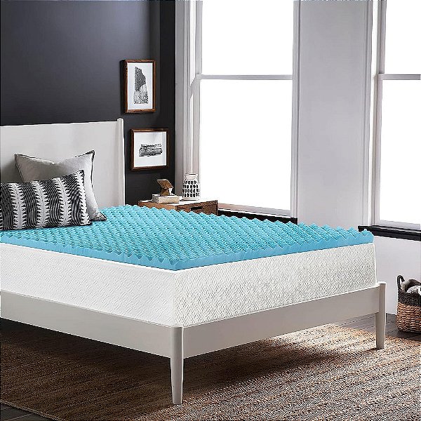 Nutan, 2 polegadas de Gel de Memória Convoluted de Espuma Premium para Maior Conforto e Suporte, Solteiro, Azul