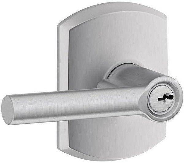 Maçaneta Broadway SCHLAGE F51A BRW 626 GRW com travamento de entrada com chave e acabamento Greenwich, cromado acetinado