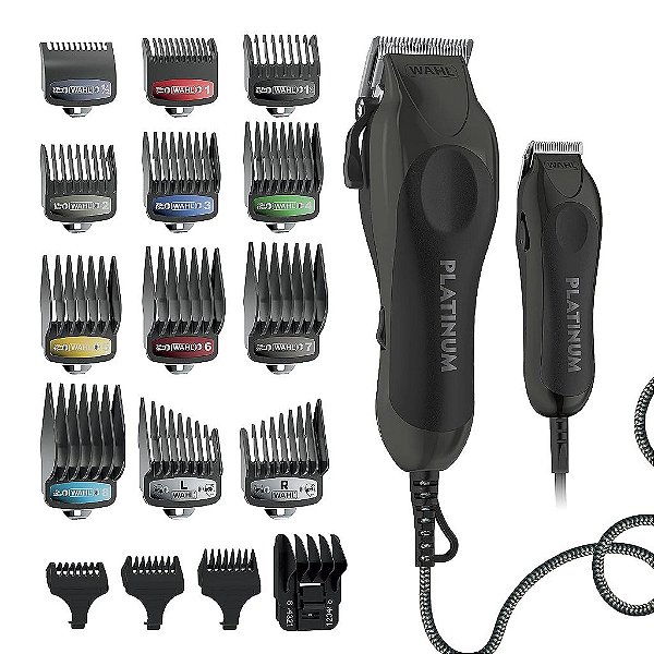 Wahl USA Pro Series Platinum Cortador com fio e Trimmer com fio para cortes de cabelo em casa com pentes guia codificados por cores - Modelo 79804-100