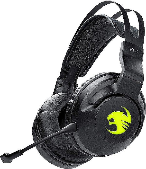 Fone de Ouvido para Jogos sem Fio ROCCAT Elo 7.1 Air PC, com Som Surround, Microfone Removível com Cancelamento de Ruído, Drivers de 50mm, Bateria de 24h, Iluminação RGB, Preto