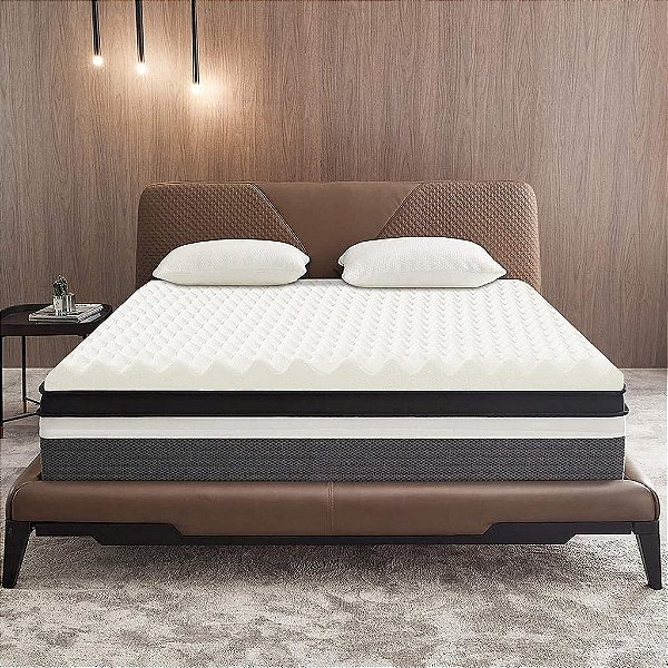 Nutan 2 polegadas Respirável Ovo Convoluted Shell Design Cobertura de Colchão | Suporte Ortopédico para Melhor Sono, Cobertura Macia para Dor nas Costas e Manutenção da Postura Correta, Gêmeo, Branco