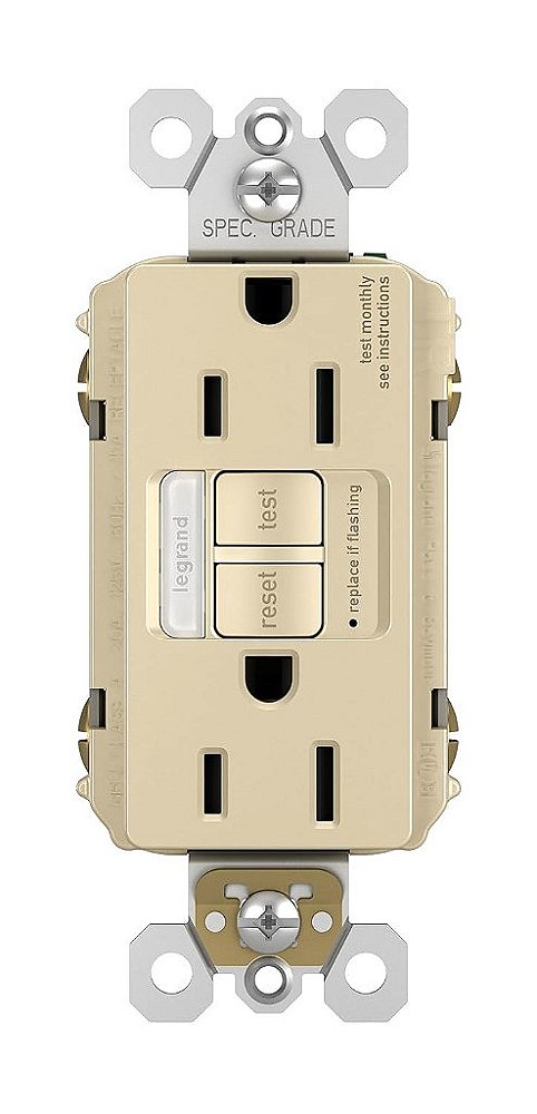 Luz Noturna Legrand Radiant 15A, Tomada GFCI com Autoteste, Seguro para Crianças, À Prova de Manipulação, Marfim