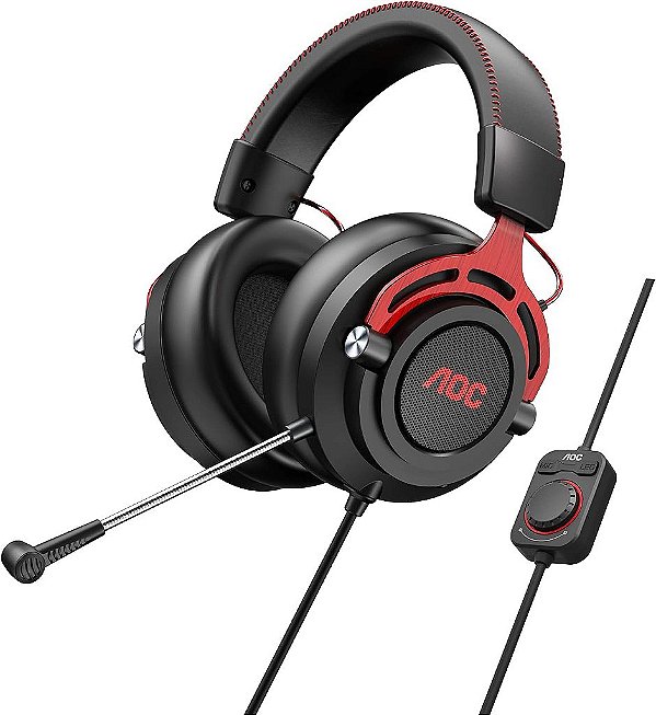 Fone de ouvido AOC GH300 USB para jogos com fone de ouvido para jogos RGB-LED, microfone removível, drivers de 50mm e áudio estéreo virtual 7.1 com áudio de alta fidelidade