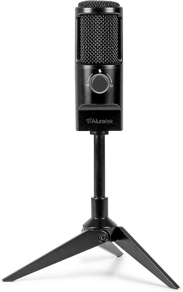Microfone USB Omnidirecional Aluratek para Laptop, PC e Mac, com Condensador, Suporte Ajustável, para Streaming, Gravação, Podcasting, YouTube, Zoom, (AUVM01F), Preto.