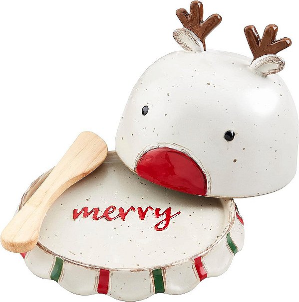 Prato de Manteiga Renas de Torta, cloche 5 x 5 1/2 dia | espalhador 5 1/2, Branco