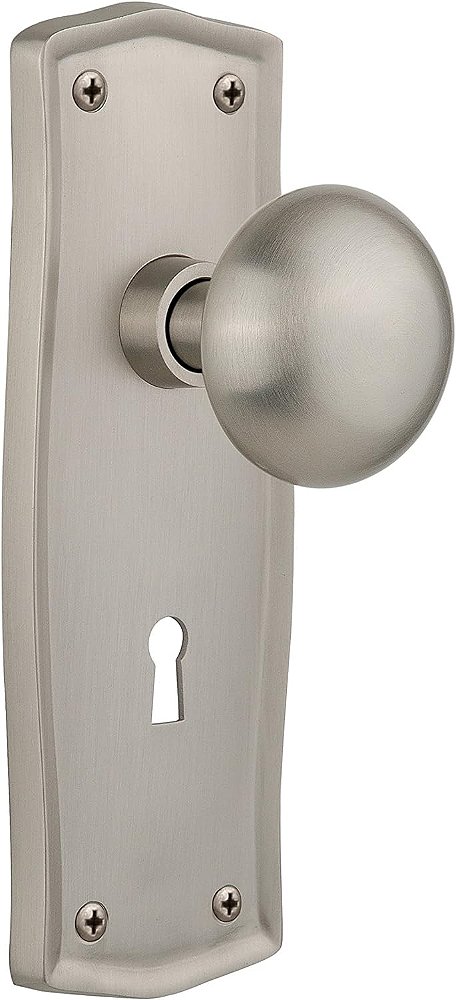 Placa Prairie Nostalgic Warehouse com chave New York Knob, Fechadura - 2.25, Níquel acetinado