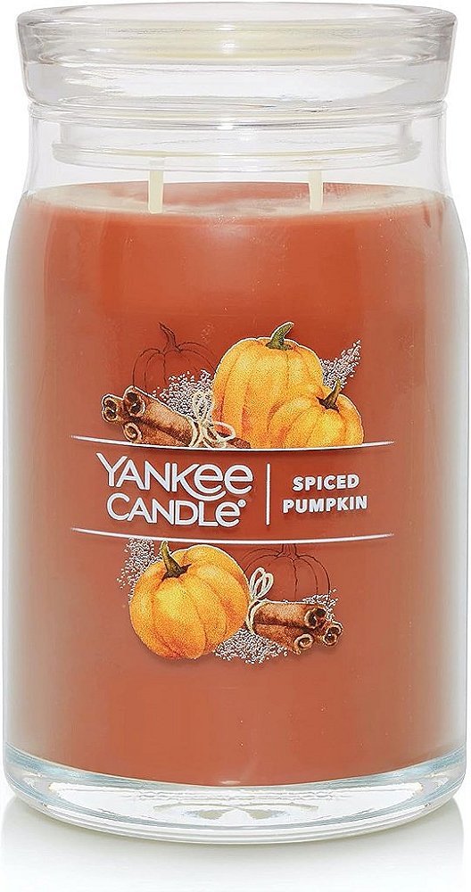 Vela Yankee Candle com aroma de abóbora temperada, frasco grande de 20oz com 2 pavios, mais de 60 horas de queima.