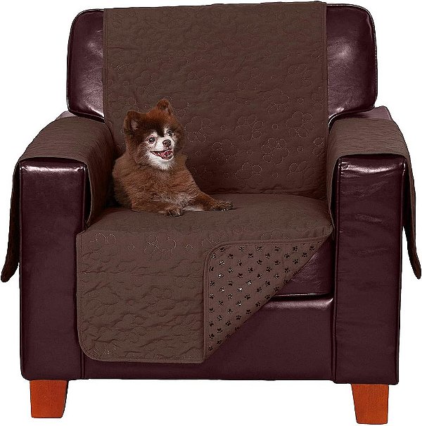 Protetor de Capa para Cadeira à Prova d'Água e Antiderrapante Furhaven para Cães, Gatos e Crianças - Capa de Móveis para Sala de Estar com Estampa Acolchoada de Pegadas - Espresso