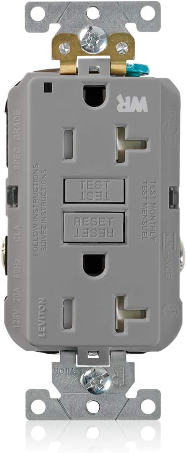 Tomada GFCI Duplex Autotestável Resistente às Intempéries e à Violência Industrial de Alta Resistência, 20A-125V, 1.74 x 1.36 x 4.05 polegadas, Cinza, 20-Amp