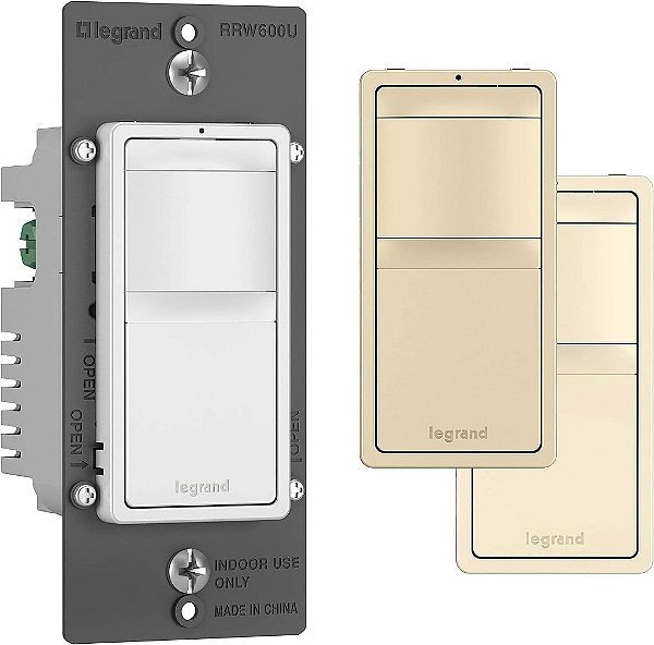 Interruptor de luz de balancim de sensor de movimento de ocupação Legrand radiant RRW600UTCCCV4, de montagem em parede, com uma única posição, cobertura de 180 graus, ligado/desligado automático, placa frontal inter