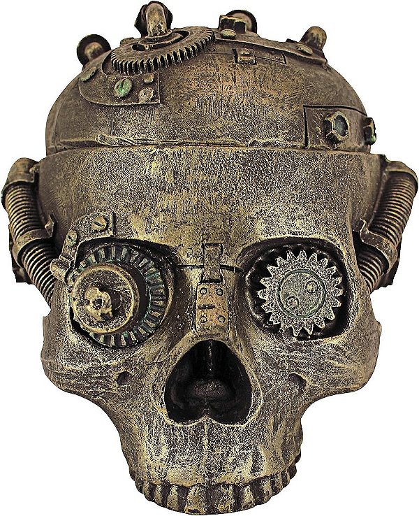 Caixa Estatueta de Contenção de Crânio Steampunk Gótico, Latão Antigo da Design Toscano CL6067.