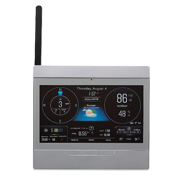 Estação Meteorológica Doméstica AcuRite Atlas Display de Alta Definição para Temperatura, Umidade, Velocidade do Vento, Direção do Vento, Previsão Hiperlocal e Alertas Programáveis com Barômetro Integrado - Cinza (