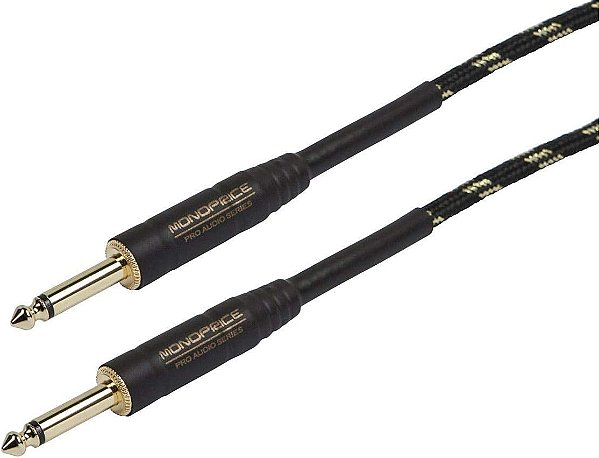 Cabo de instrumento Monoprice 1/4 pol. TS macho para 1/4 pol. TS macho - 50 pés - Preto, 20AWG, banhado a ouro, blindagem de trança de cobre - Série de
