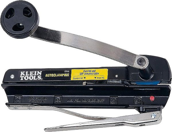 Ferramenta de Corte de Cabo Blindado e BX Klein Tools 53725, Corta até 3/8 Polegadas de Cabos Blindados-BX-AC-MC-MCAP-Greenfield, com Armazenamento e Lâminas Extra