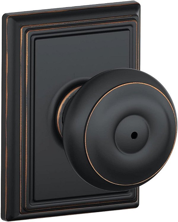 Maçaneta para Porta Schlage F40 GEO 716 ADD com Trava de Privacidade para Quarto e Banheiro, Bronze Envelhecido, com Acabamento Georgiano e Addison