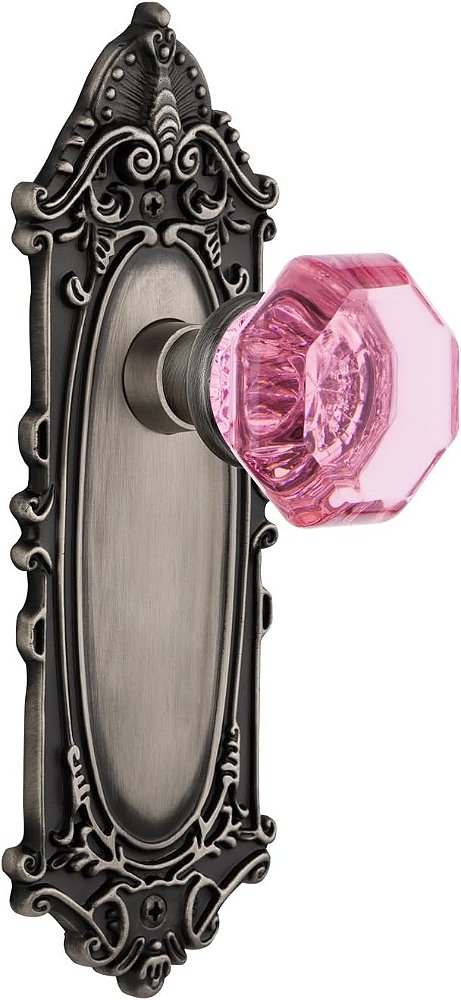 Placa de privacidade Victorian 725213 com maçaneta Waldorf rosa em pewter antigo, 2.375 da Nostalgic Warehouse