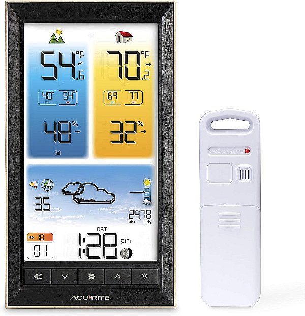 Estação Meteorológica Vertical sem Fio com Alertas de Temperatura Interna/Externa e Cor em Preto, 12 x 10.75 polegadas