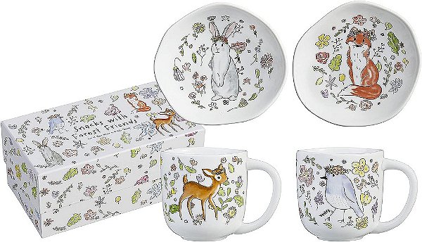 Petiscos Rosanna com Caneca e Prato de Amigos da Floresta S/2, 8 oz, Multicolorido